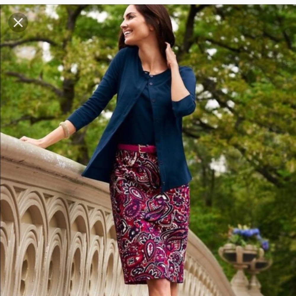 NWT TALBOTS pink and navy paisley skirt